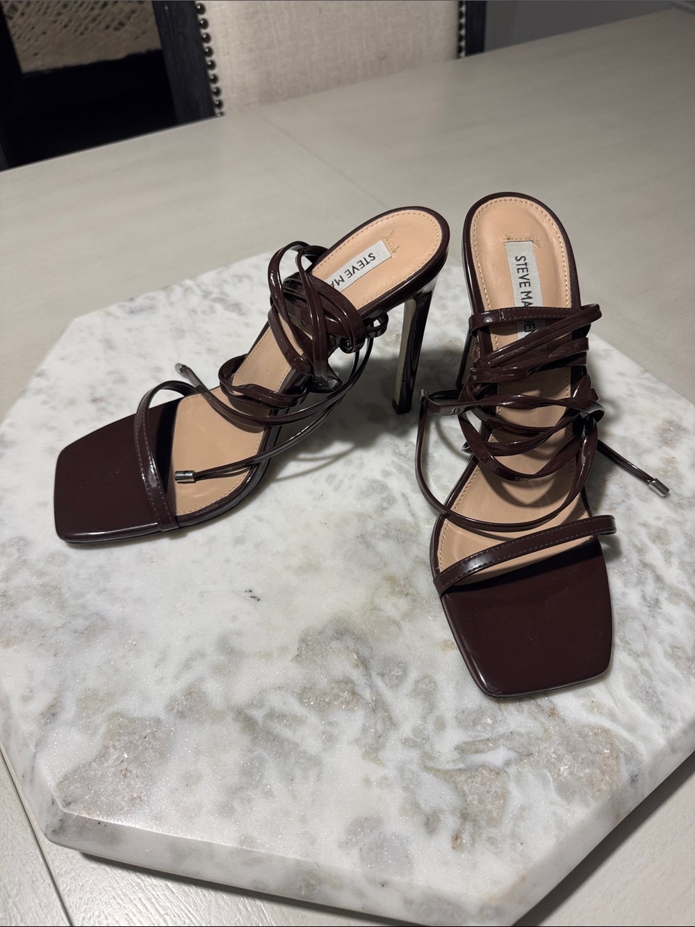 Steve Madden Dark Brown Strappy Square-Toe Stiletto Sandals
